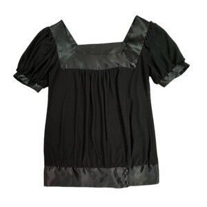 Creative Design Works Black Blouse W/‎ Satin Trim & Buttons Women Small Dressy